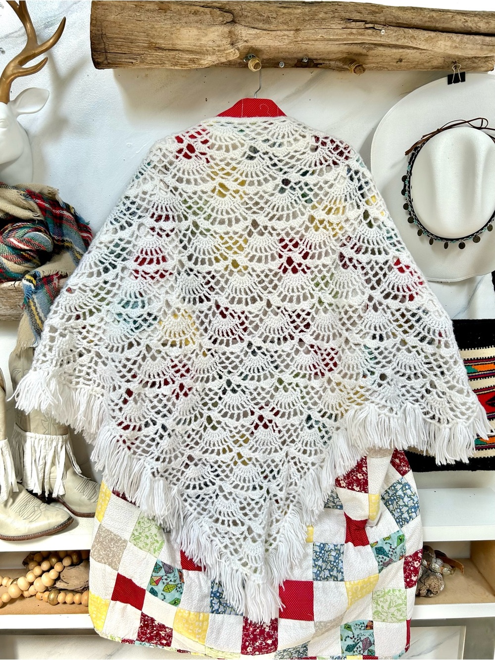Fringe Crochet boho Shawl/body wrap w cottagecore prairie granny vibe